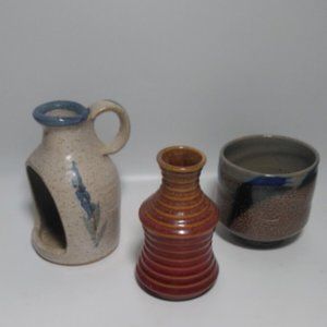 Lot Of 3 Handmade Studio Art Pottery Decorative Pieces Home Décor Signed Vase